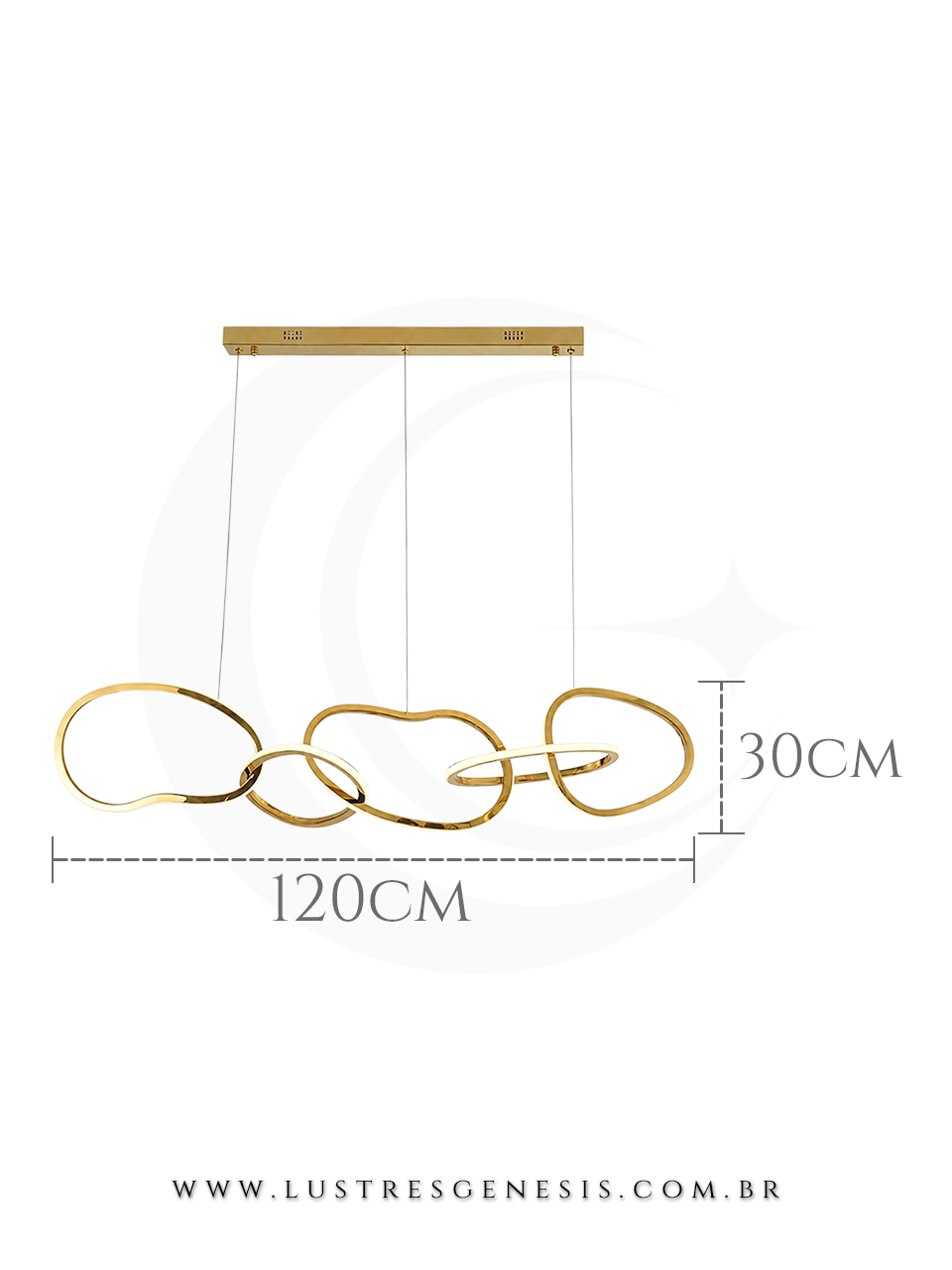 Lustre Pendente LED Dourado com Inox e Silicone 120x30cm Para Sala de Estar, Hall e Sala de Jantar